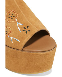 See by Chloe See By Chlo Embroidered Suede Platform Sandals Tan