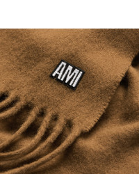 Ami Fringed Embroidered Wool Scarf