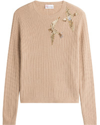 Tan Embroidered Wool Sweater