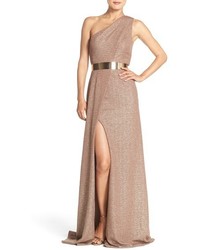 David Meister Belted Metallic Knit Gown