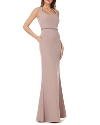 Kay Unger Cap Sleeve Stretch Crepe Gown