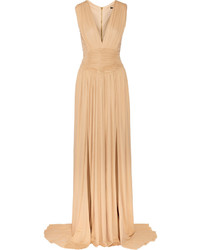 Balmain Ruched Stretch Jersey Gown Sand