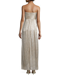 Laundry by Shelli Segal Strapless Sweetheart Neck Metallic Gown Silver