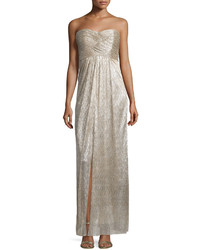 Laundry by Shelli Segal Strapless Sweetheart Neck Metallic Gown Silver