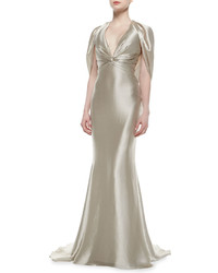 Pamella Roland Twisted Front Draped Lame Gown