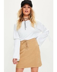 Missguided Tan Eyelet Lace Front A Line Mini Skirt