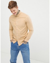ASOS DESIGN Regular Fit Flannel Shirt In Camel