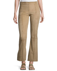 The Row Beca Lambskin Suede Flare Leg Pants Sand