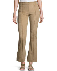 The Row Beca Lambskin Suede Flare Leg Pants Sand