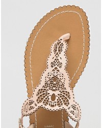 Dune Lill Nude Laser Cut Detail Toe Post Sandals