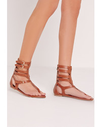 Missguided Strappy Ankle Flat Gladiator Sandals Tan