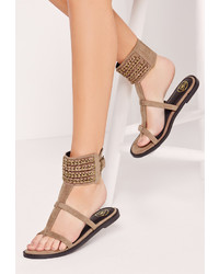 Missguided Woven Chain Ankle Cuff Flat Sandal Nude