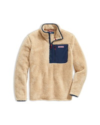 Tan Fleece Zip Neck Sweater