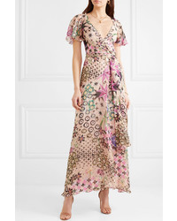 Temperley London Claudette Printed Devor Chiffon Wrap Maxi Dress