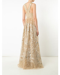 Marchesa Notte Floral Bead Embellished Gown