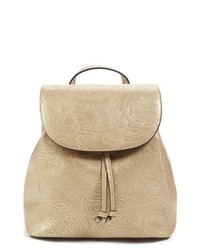 Tan Floral Leather Backpack