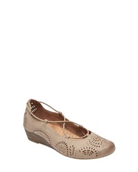 Tan Floral Leather Ballerina Shoes