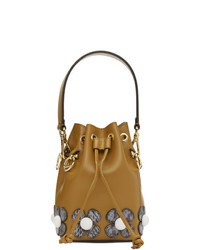 Tan Floral Leather Bucket Bag