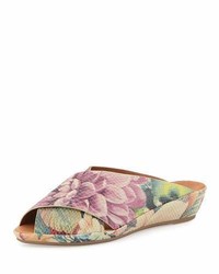 Tan Floral Leather Flat Sandals
