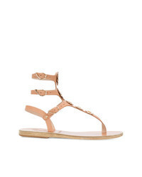 Tan Floral Leather Heeled Sandals