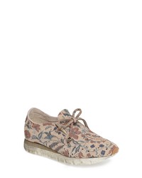 Tan Floral Leather Low Top Sneakers