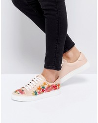 Tan Floral Leather Sneakers