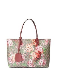 Tan Floral Leather Tote Bag
