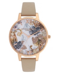 Tan Floral Leather Watch