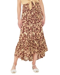 Tan Floral Midi Skirt