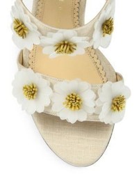 Charlotte Olympia Rosette Floral Embroidered Linen Block Heel Mules