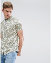 Tan Floral Short Sleeve Shirt