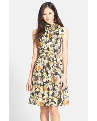 Cynthia Steffe Meera Floral Tie Neck Fit Flare Dress