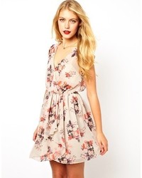 Asos Skater In Floral Print With Ruffle Wrap Print