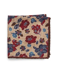 Tan Floral Silk Pocket Square