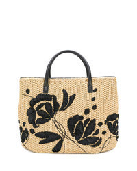 Tan Floral Straw Crossbody Bag