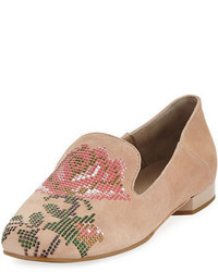 Donald J Pliner Hiro Floral Studded Suede Loafer Flat