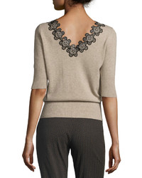 Etro Floral Neck Half Sleeve Sweater Oatmeal