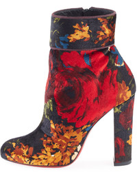Christian Louboutin Moulamax Floral Velvet 100mm Red Sole Bootie