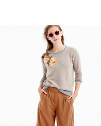 J.Crew Herringbone Sweater With Floral Patches