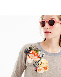 J.Crew Herringbone Sweater With Floral Patches