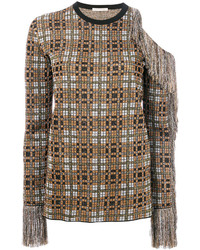Christopher Kane Metallic Check Top With Fringes
