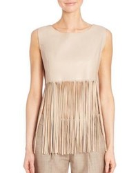 Tan Fringe Leather Cropped Top