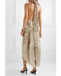 Cult Gaia Ali Fringed Embroidered Fil Coup Canvas Halterneck Maxi Dress