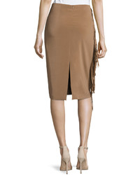 Brunello Cucinelli Feathered Fringe High Waist Skirt Beige
