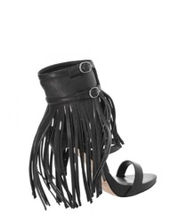 Max Studio Evi Suede Ankle Wrap Sandals With Fringe