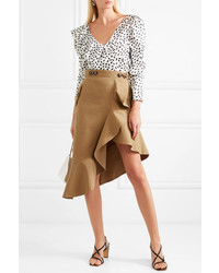 Self-Portrait Asymmetric Ruffled Cotton Canvas Skirt