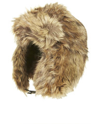 Topshop Faux Fox Fur Trapper With Popper Fastening Detail 89% Acrylic 11% Polyester Machine Washable