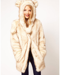 Asos Faux Fur Hooded Coat With Ears