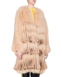 Givenchy Fox Fur Chiffon Trim Coat Camel
