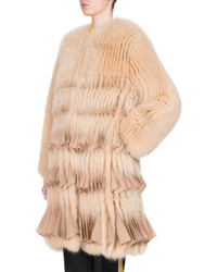 Givenchy Fox Fur Chiffon Trim Coat Camel